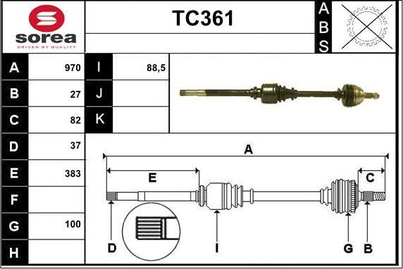 Sera TC361 - Приводной вал autospares.lv