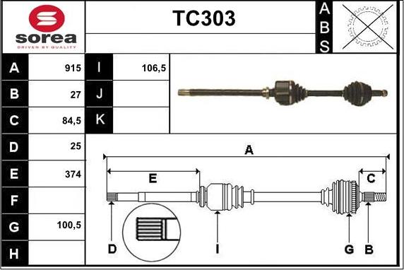 Sera TC303 - Приводной вал autospares.lv