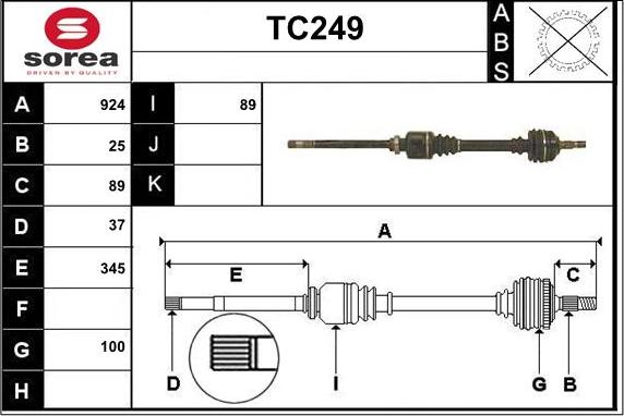 Sera TC249 - Приводной вал autospares.lv