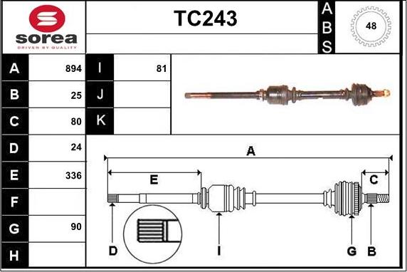 Sera TC243 - Приводной вал autospares.lv