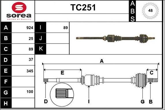 Sera TC251 - Приводной вал autospares.lv