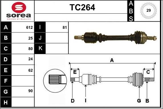 Sera TC264 - Приводной вал autospares.lv