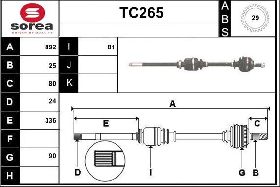 Sera TC265 - Приводной вал autospares.lv