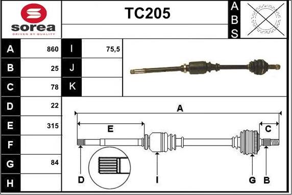 Sera TC205 - Приводной вал autospares.lv