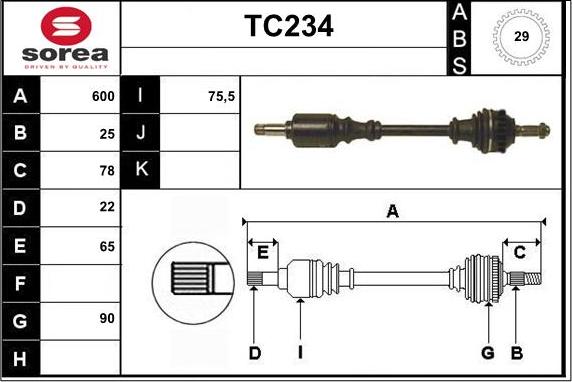 Sera TC234 - Приводной вал autospares.lv