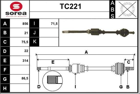 Sera TC221 - Приводной вал autospares.lv