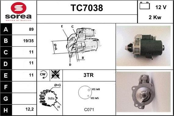 Sera TC7038 - Стартер autospares.lv