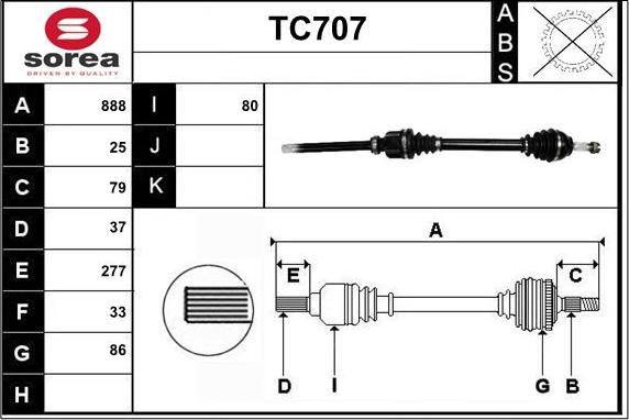 Sera TC707 - Приводной вал autospares.lv