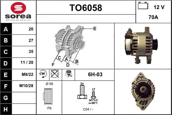 Sera TO6058 - Генератор autospares.lv