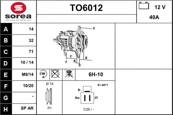 Sera TO6012 - Генератор autospares.lv