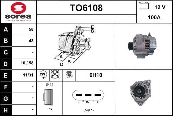 Sera TO6108 - Генератор autospares.lv