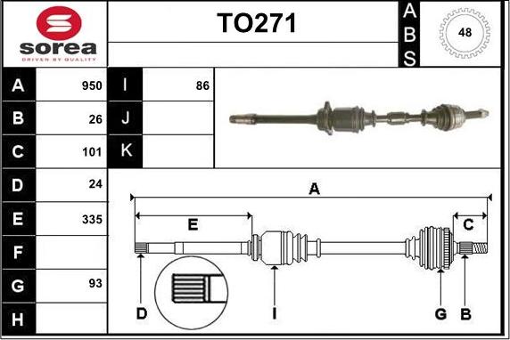 Sera TO271 - Приводной вал autospares.lv