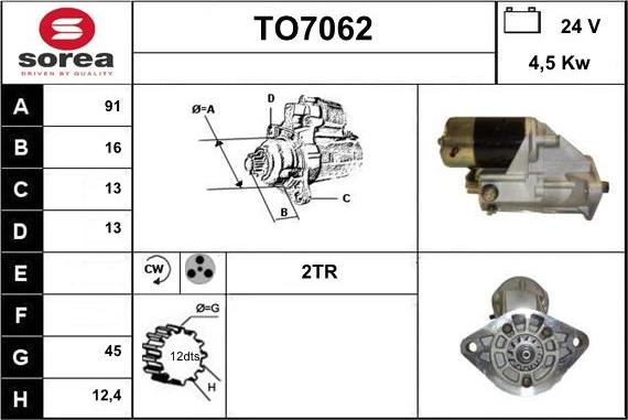 Sera TO7062 - Стартер autospares.lv