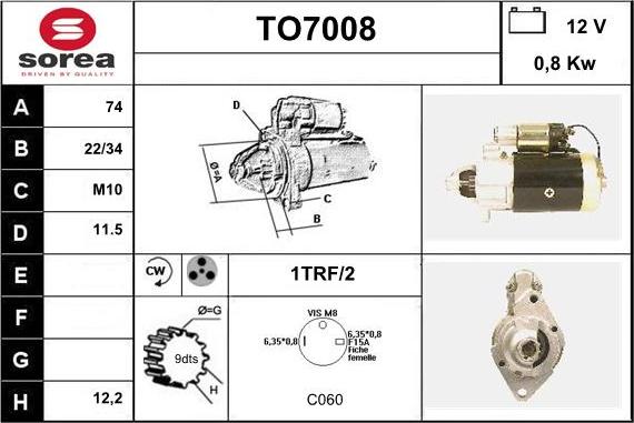 Sera TO7008 - Стартер autospares.lv