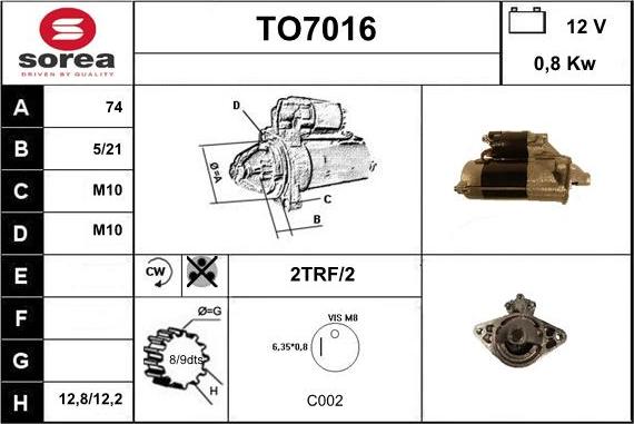 Sera TO7016 - Стартер autospares.lv