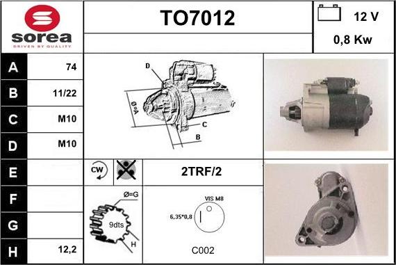 Sera TO7012 - Стартер autospares.lv