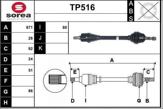 Sera TP516 - Приводной вал autospares.lv