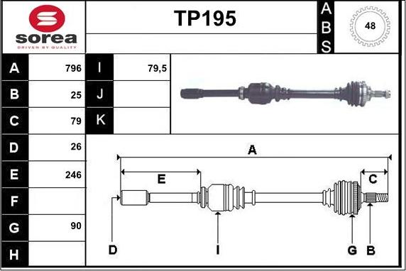 Sera TP195 - Приводной вал autospares.lv