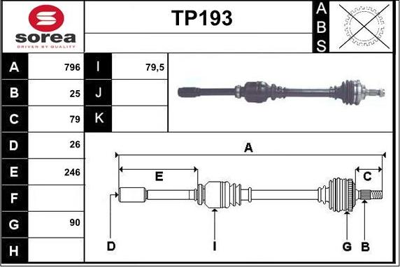 Sera TP193 - Приводной вал autospares.lv