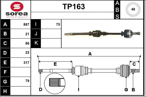 Sera TP163 - Приводной вал autospares.lv