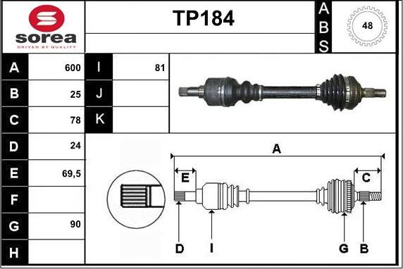 Sera TP184 - Приводной вал autospares.lv