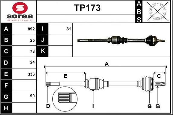 Sera TP173 - Приводной вал autospares.lv