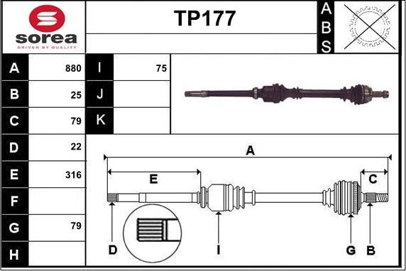 Sera TP177 - Приводной вал autospares.lv