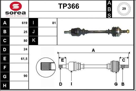 Sera TP366 - Приводной вал autospares.lv