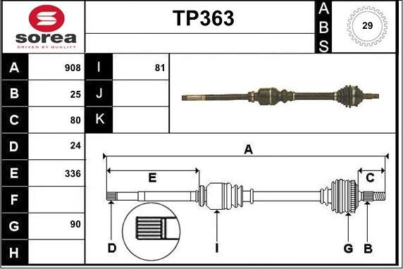 Sera TP363 - Приводной вал autospares.lv