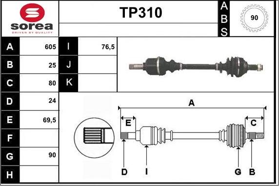 Sera TP310 - Приводной вал autospares.lv