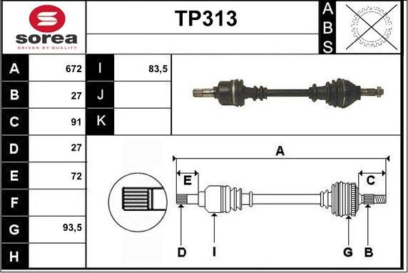 Sera TP313 - Приводной вал autospares.lv