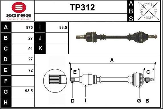 Sera TP312 - Приводной вал autospares.lv