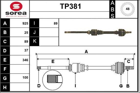 Sera TP381 - Приводной вал autospares.lv