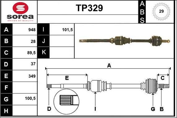 Sera TP329 - Приводной вал autospares.lv