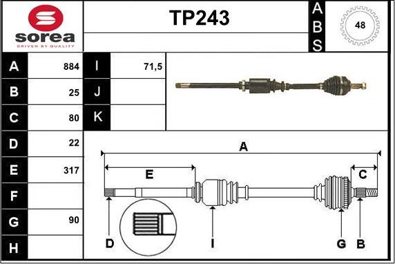 Sera TP243 - Приводной вал autospares.lv