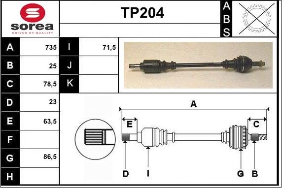 Sera TP204 - Приводной вал autospares.lv