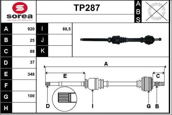 Sera TP287 - Приводной вал autospares.lv