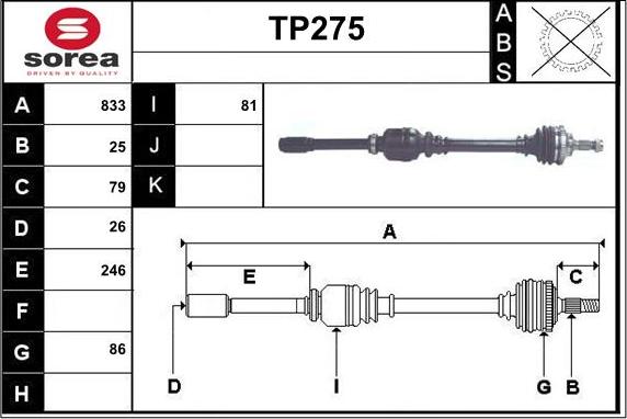 Sera TP275 - Приводной вал autospares.lv