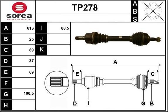 Sera TP278 - Приводной вал autospares.lv