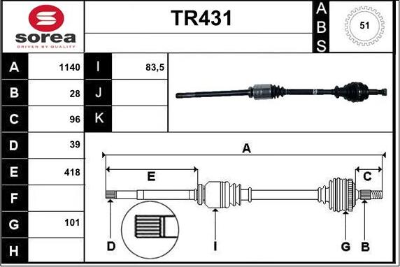 Sera TR431 - Приводной вал autospares.lv