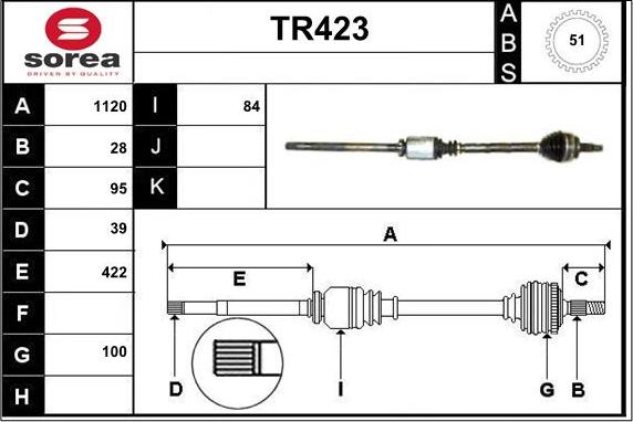 Sera TR423 - Приводной вал autospares.lv