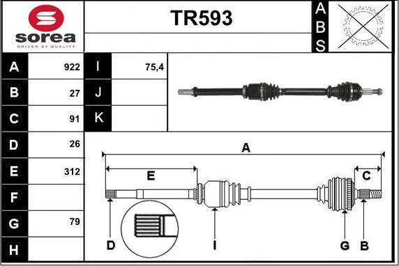 Sera TR593 - Приводной вал autospares.lv