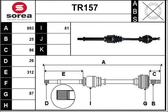 Sera TR157 - Приводной вал autospares.lv