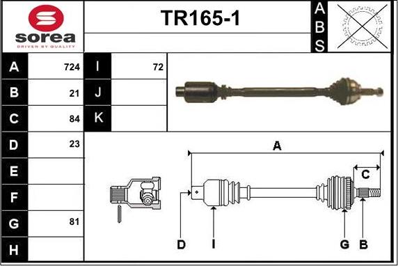 Sera TR165-1 - Приводной вал autospares.lv