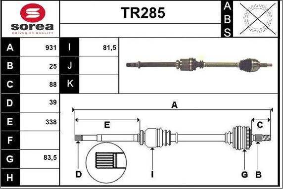 Sera TR285 - Приводной вал autospares.lv