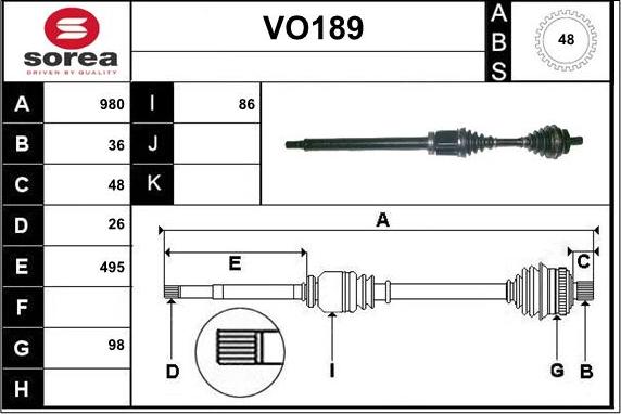 Sera VO189 - Приводной вал autospares.lv