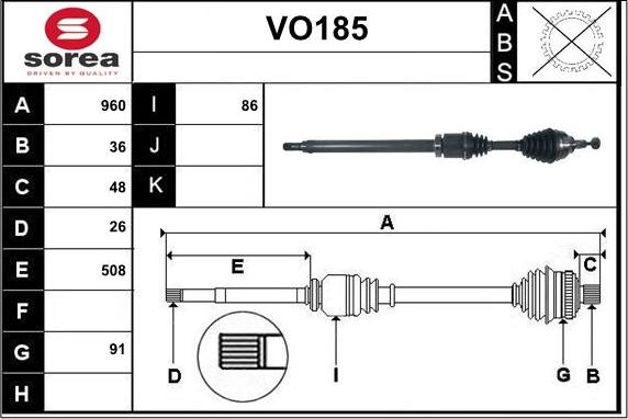 Sera VO185 - Приводной вал autospares.lv