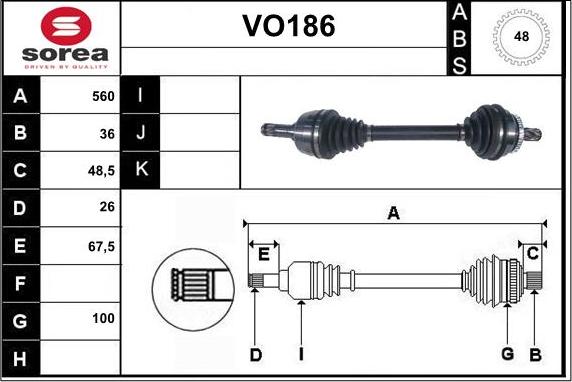 Sera VO186 - Приводной вал autospares.lv