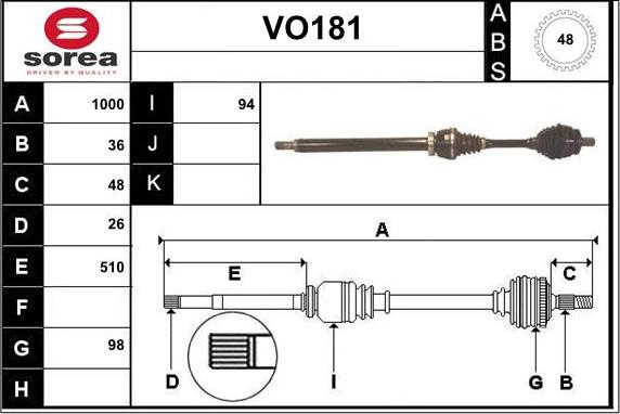 Sera VO181 - Приводной вал autospares.lv