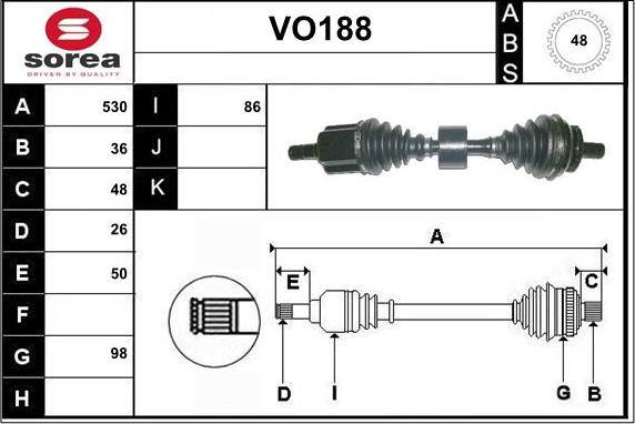 Sera VO188 - Приводной вал autospares.lv